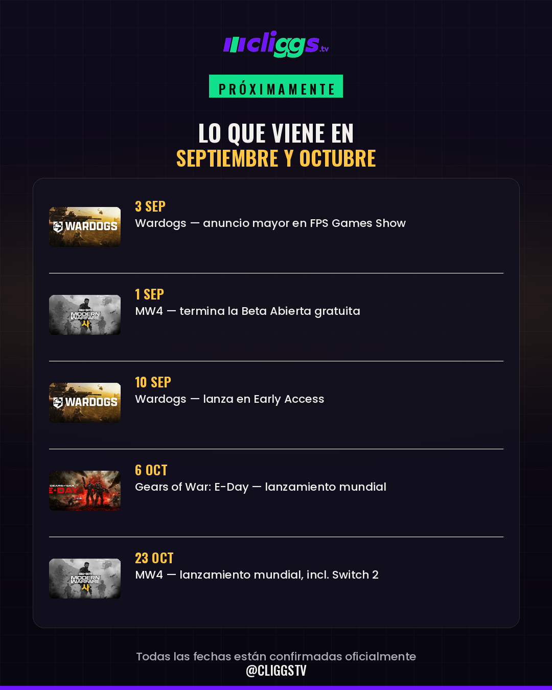 What's coming in September and October